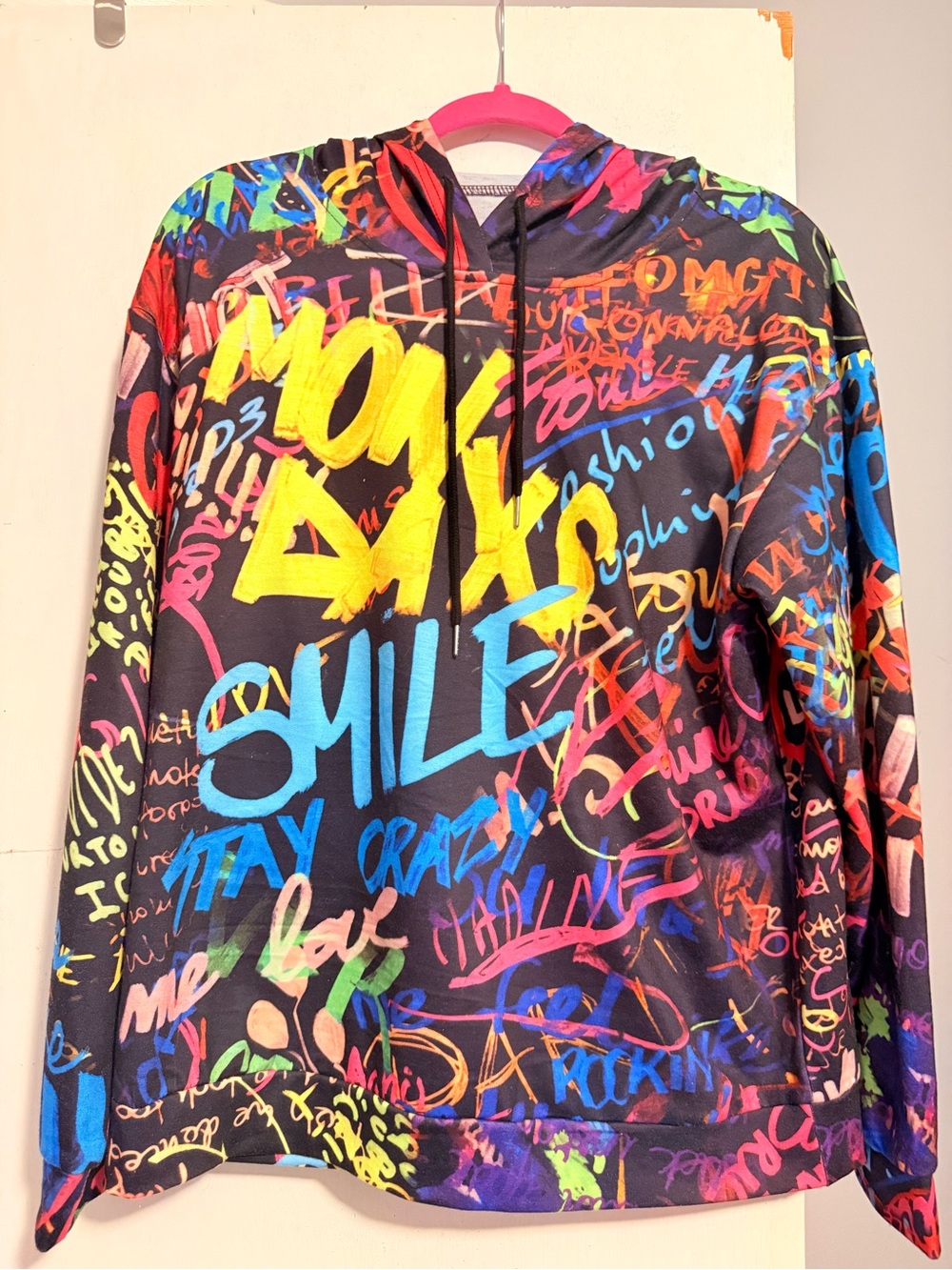 Graffiti Print Multicolor Hoodie Sweatshirt - SMILE Graphic